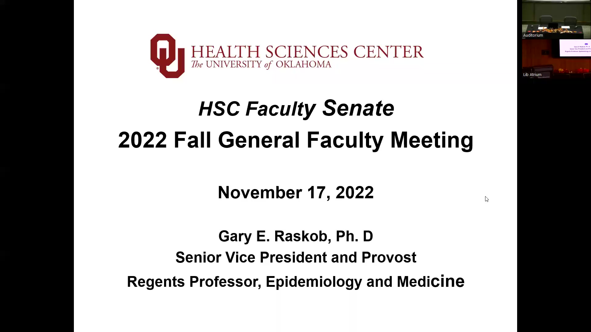 OUHSC Faculty Senate Fall Faculty Meeting 2022